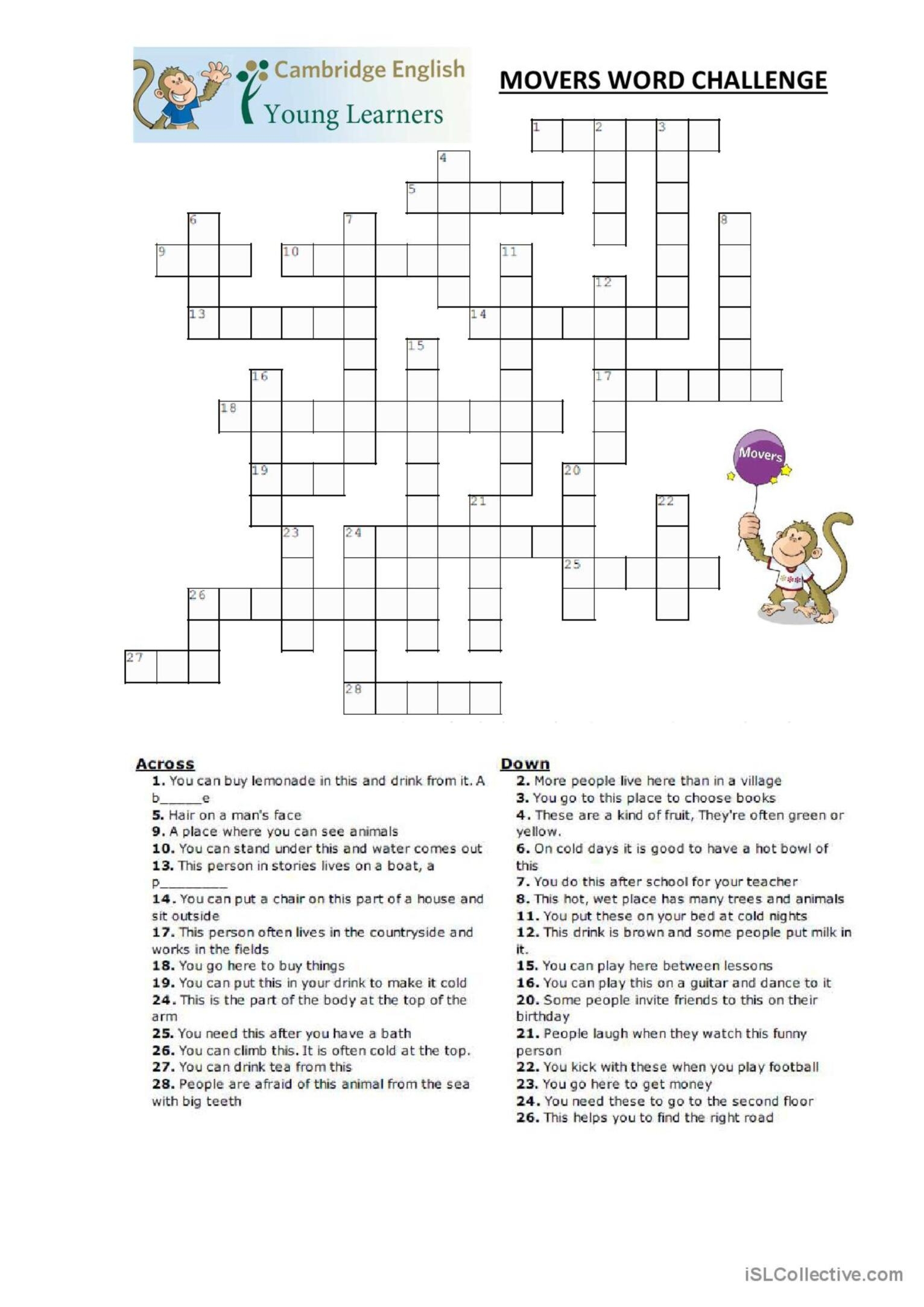 Movers Word Puzzles Crossword English ESL Worksheets Pdf Doc