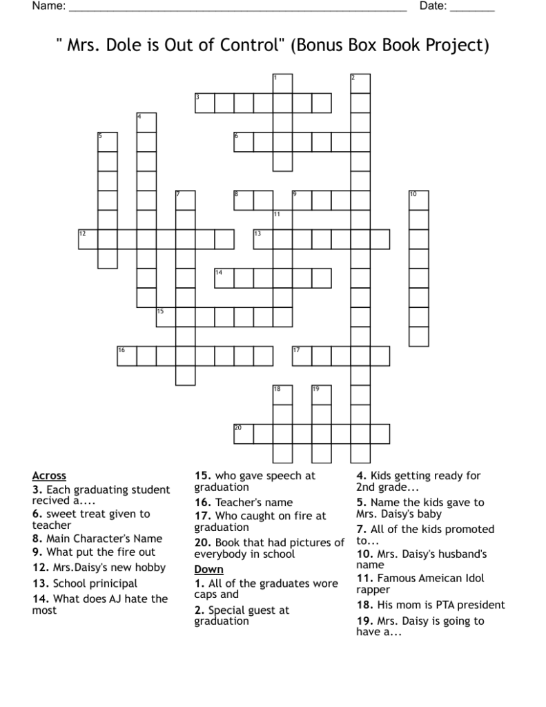  Mrs Dole Is Out Of Control Bonus Box Book Project Crossword 