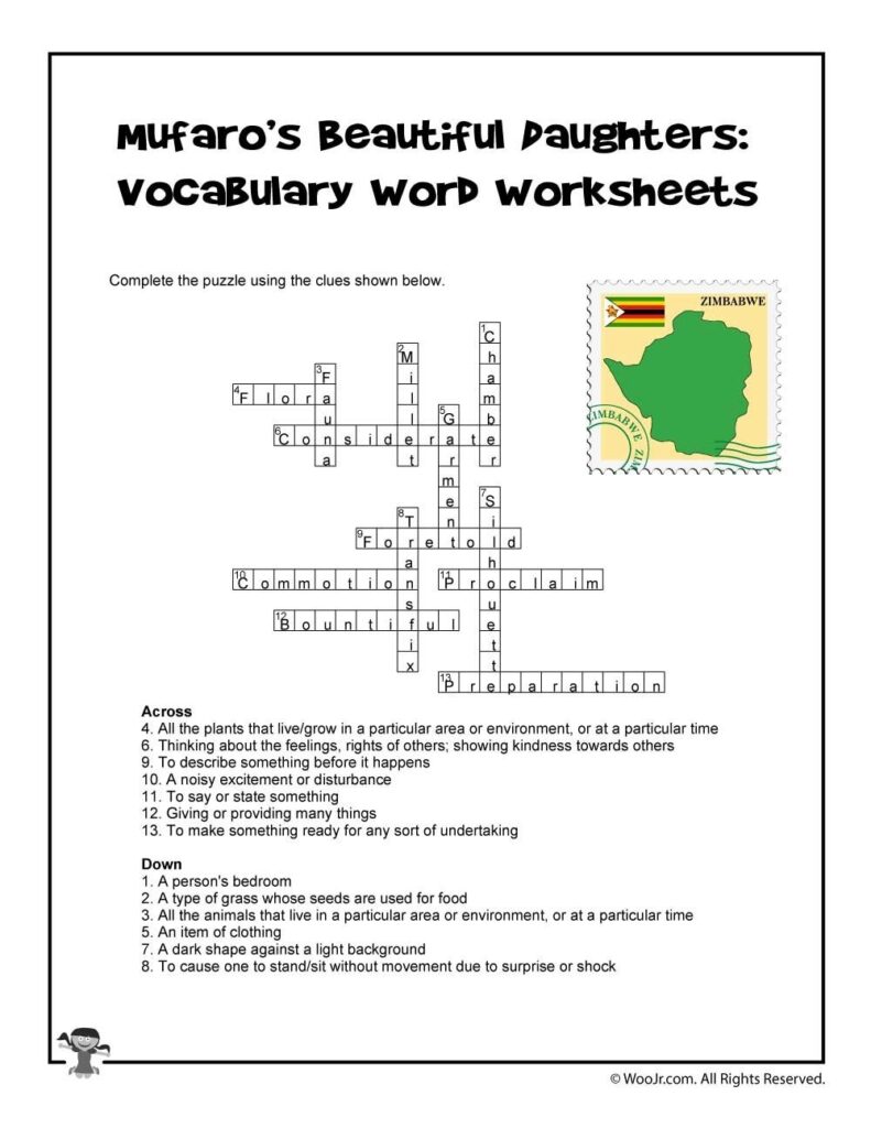 Mufaro s Beautiful Daughters Crossword Puzzle Answer Key Woo Jr 