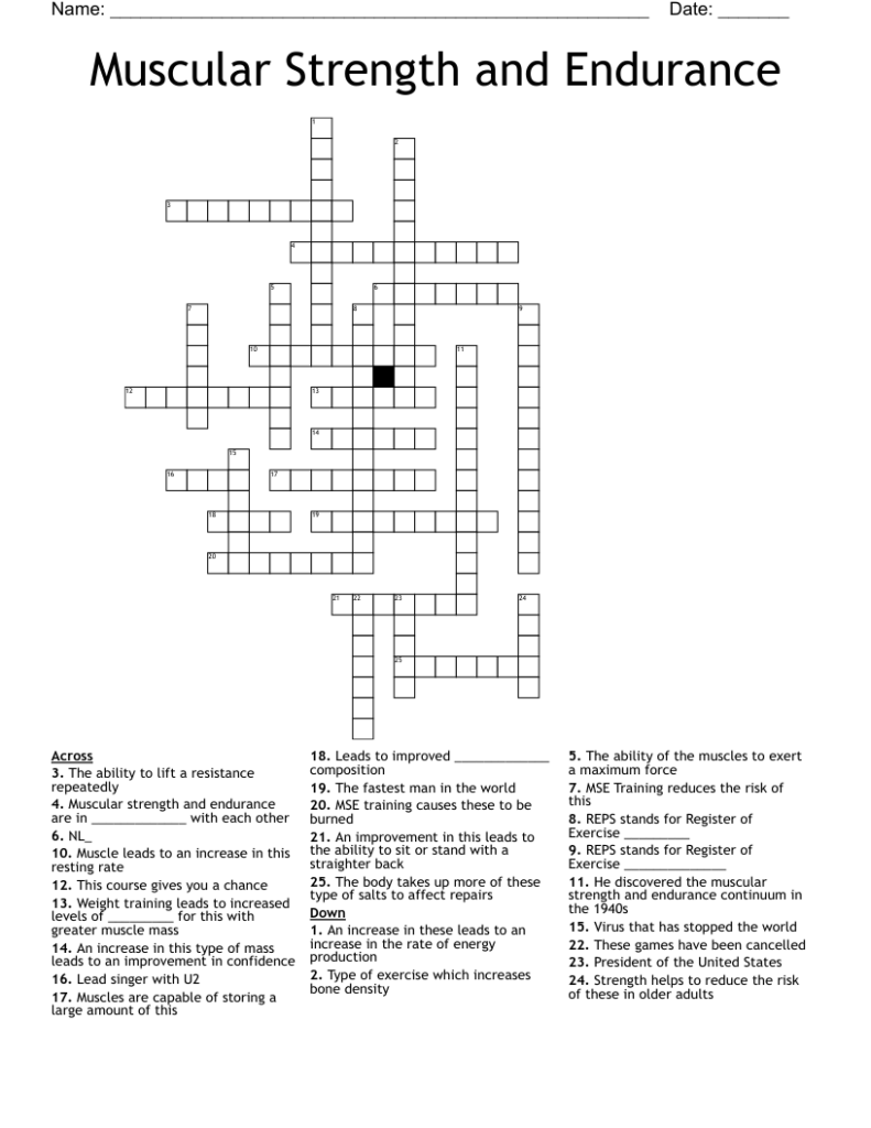 Muscular Strength And Endurance Crossword WordMint