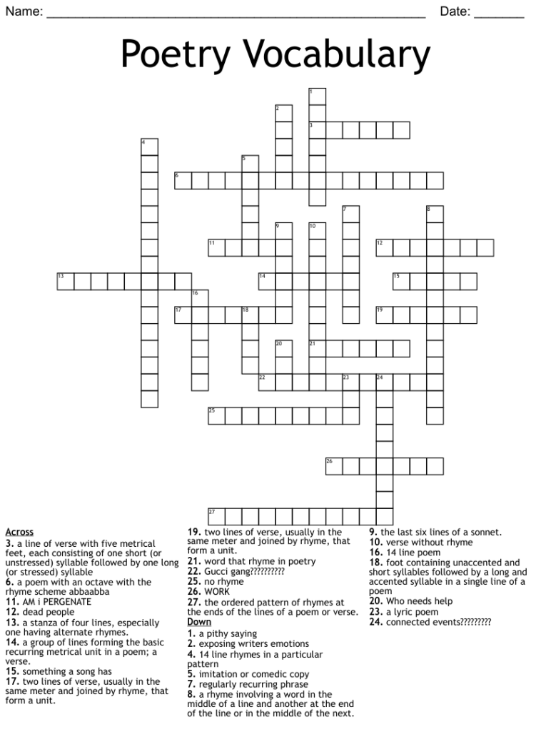 Muse Of Poetry Crossword Prntbl concejomunicipaldechinu gov co