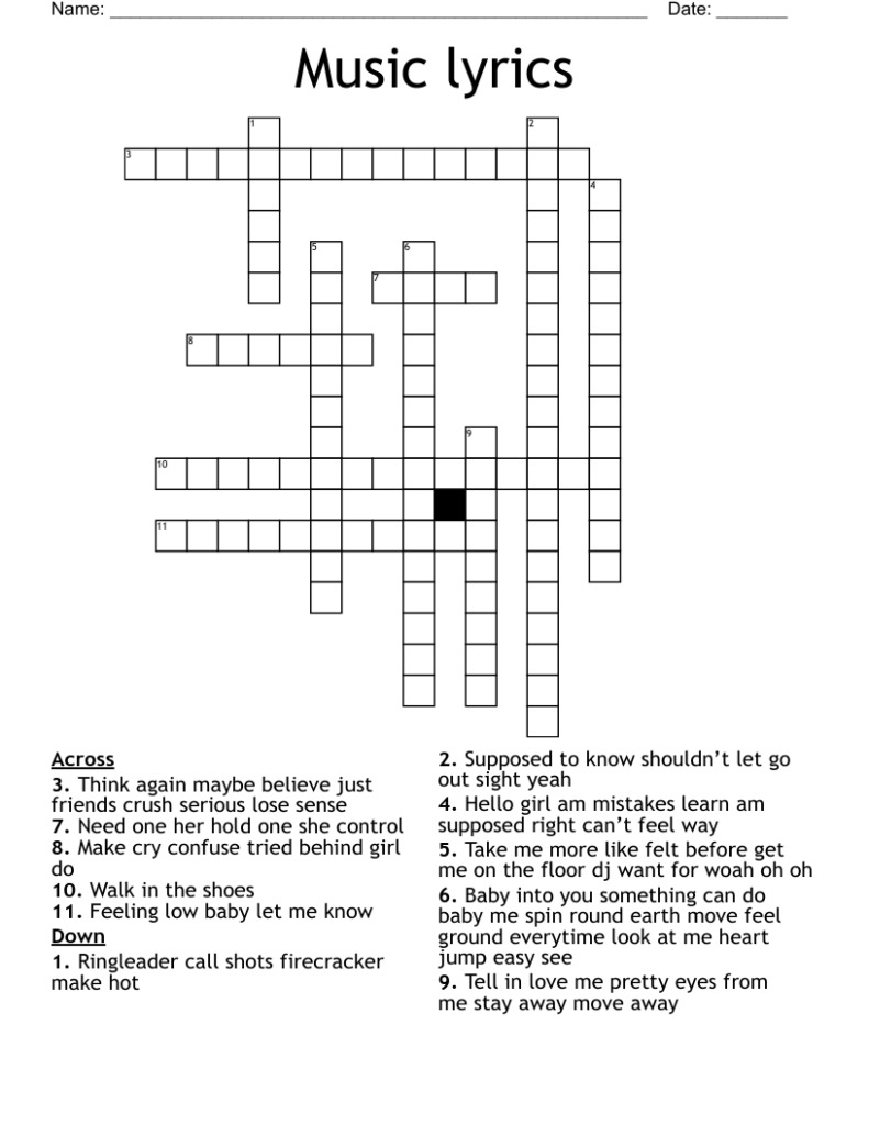 Music Lyrics Crossword WordMint