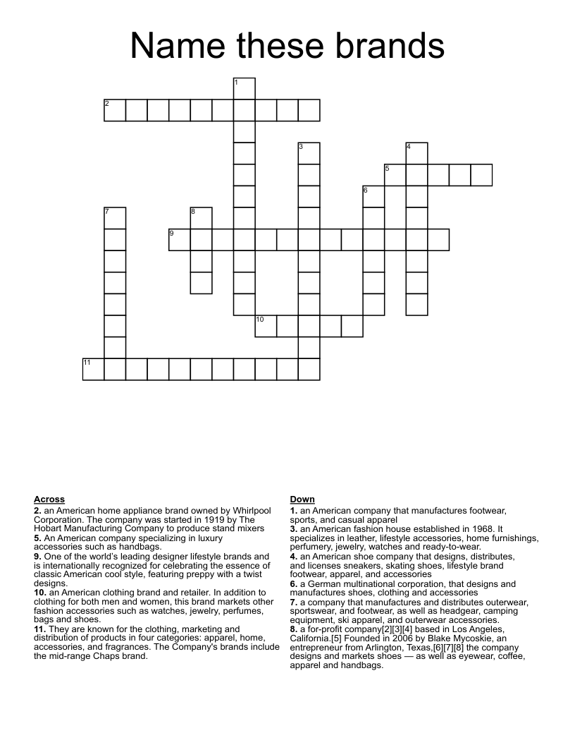 Name These Brands Crossword WordMint