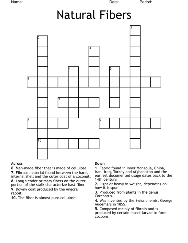 Natural Fibers Crossword WordMint