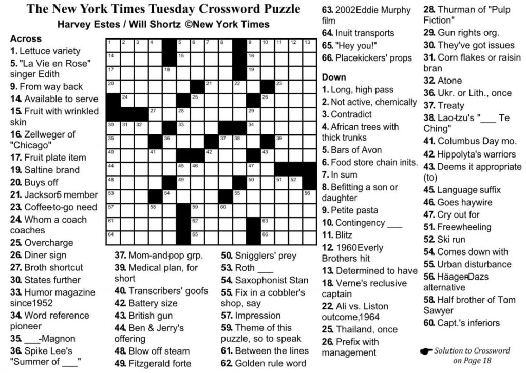 New York Times Crossword Printable Free