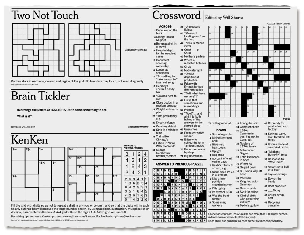 New York Times Crossword Puzzle Free Printable Printable Form 