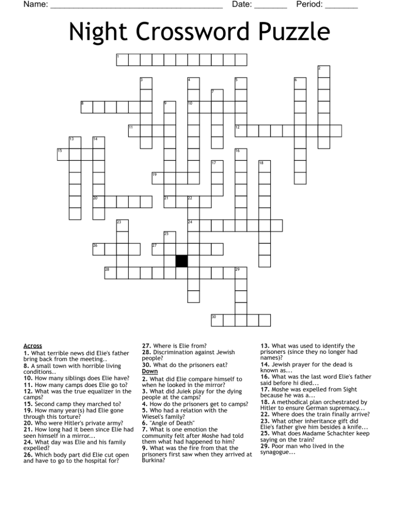 Night Crossword Puzzle WordMint