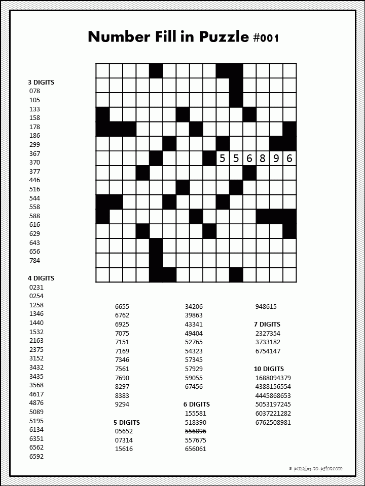 Number Crossword Puzzle Free Printable