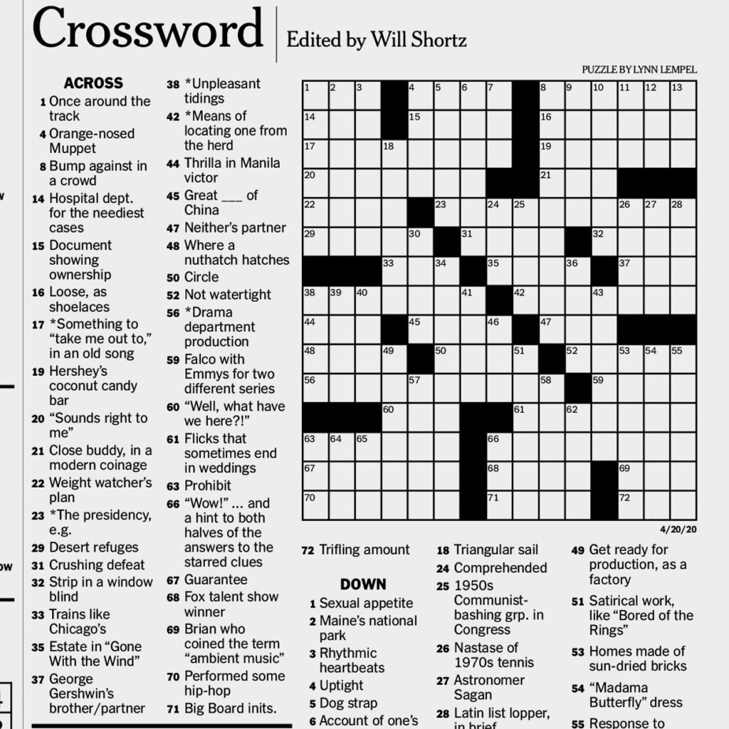 Ny Times Crossword Free Printable Printable Word Searches