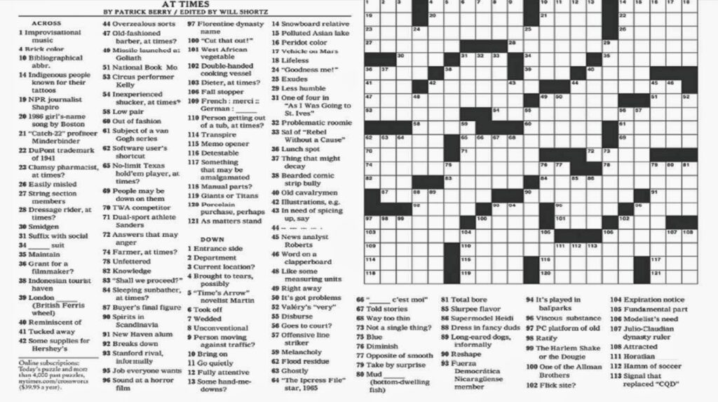 Ny Times Crossword Printable Free