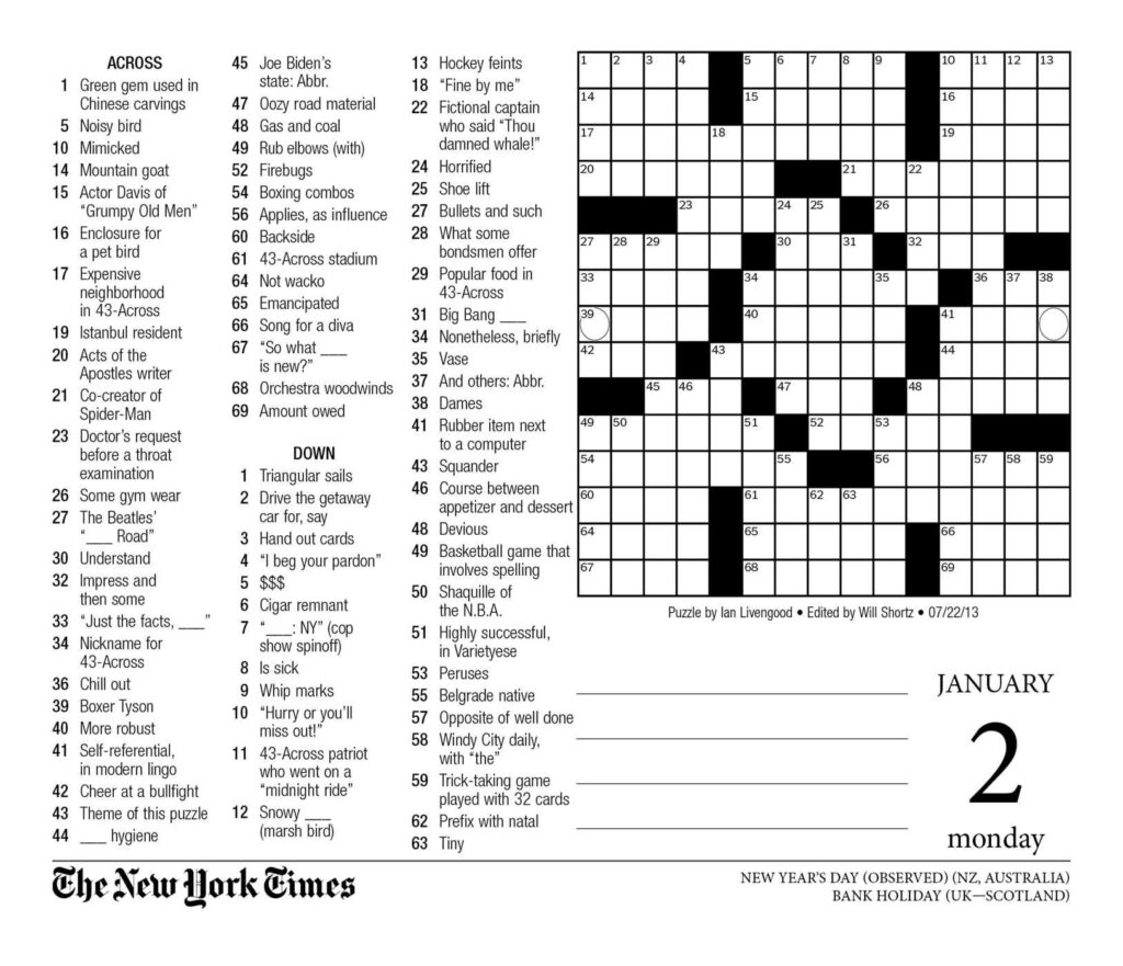 Nyt Printable Crossword