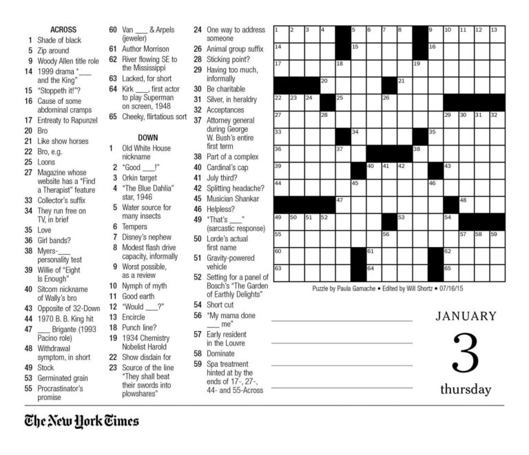 Nyt Printable Crossword Puzzles