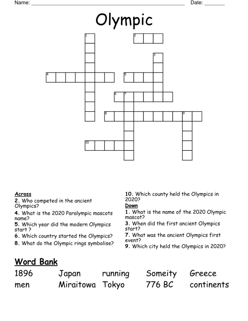 Olympic Crossword WordMint