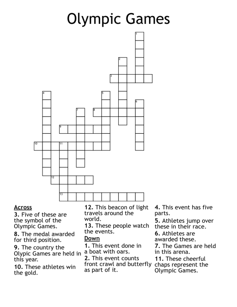 Olympic Games Crossword WordMint