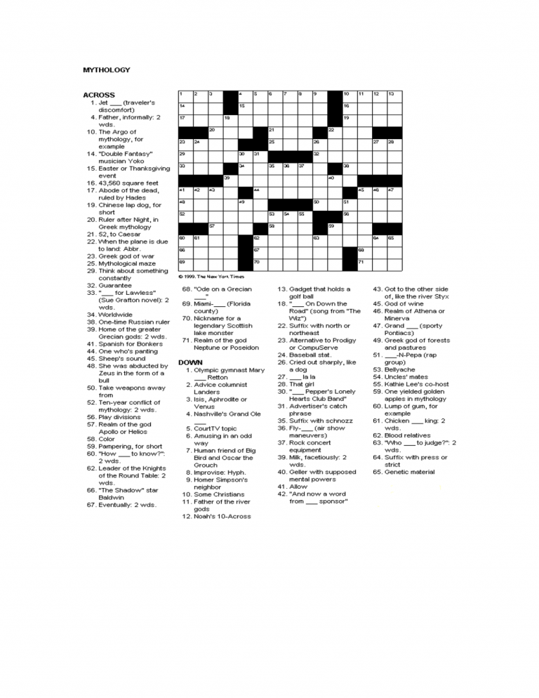 One Across Crossword Solutions