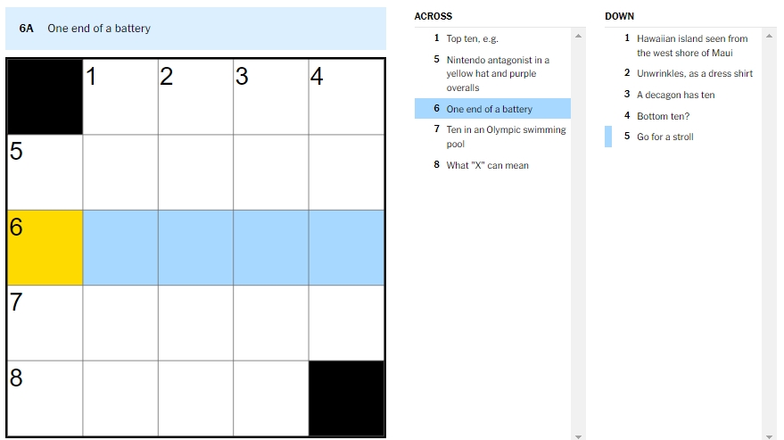  One End Of A Battery NYT Mini Crossword Clue Answer And Hints