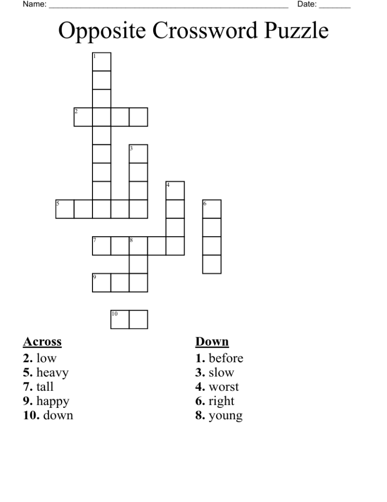 Opposite Crossword Puzzle WordMint