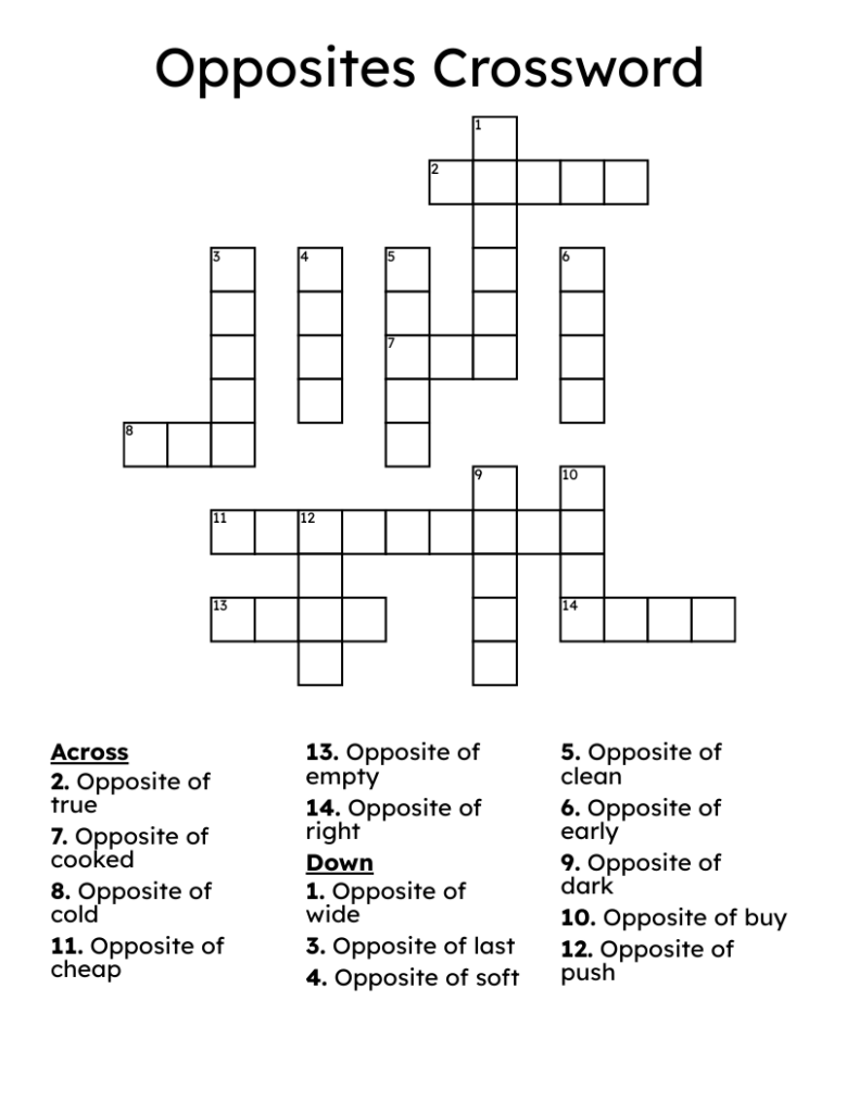 Opposites Crossword WordMint