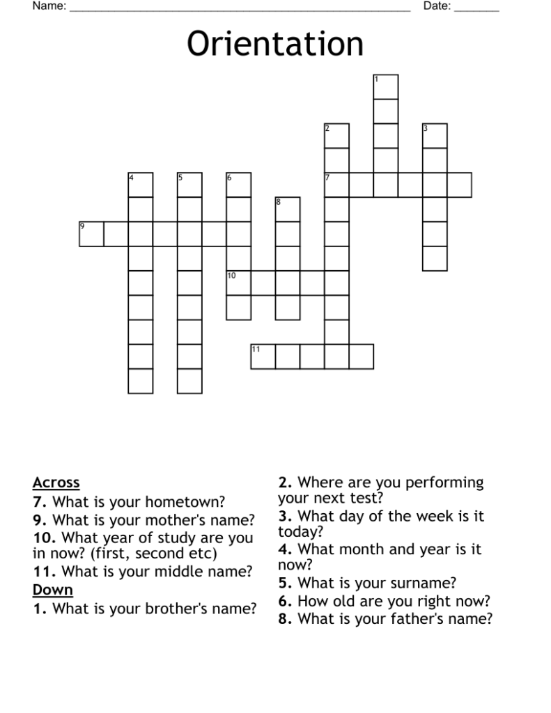 Orientation Crossword WordMint