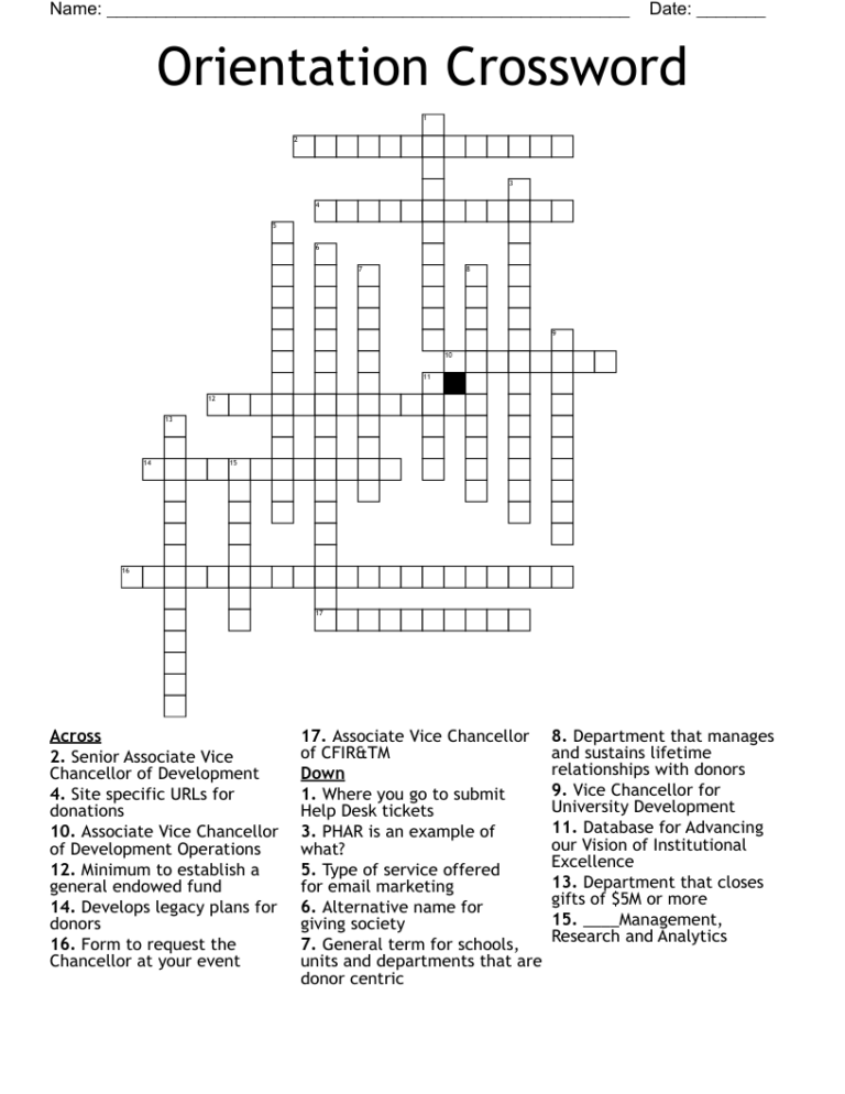 Orientation Crossword WordMint