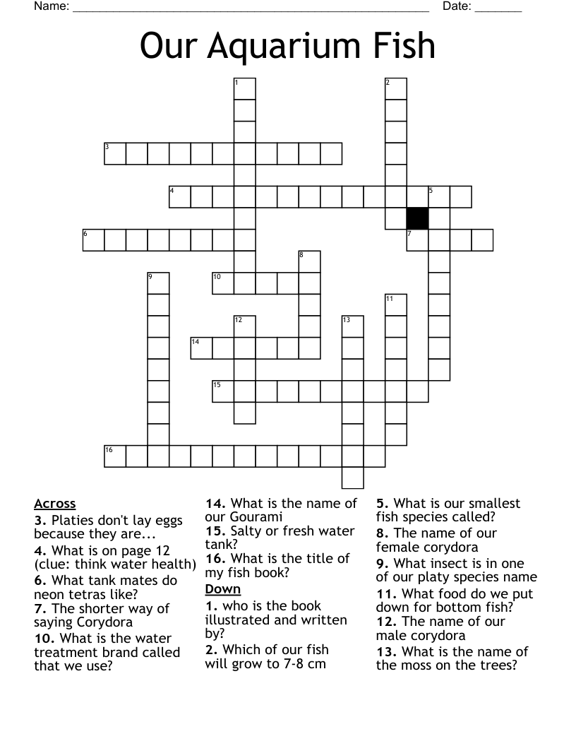 Our Aquarium Fish Crossword WordMint