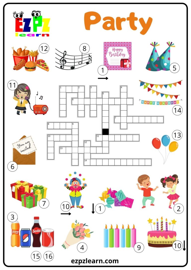 Party Crossword Ezpzlearn