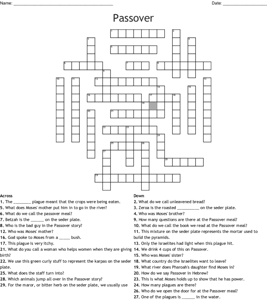 Passover Crossword Puzzle Printable Printable Crossword Puzzles