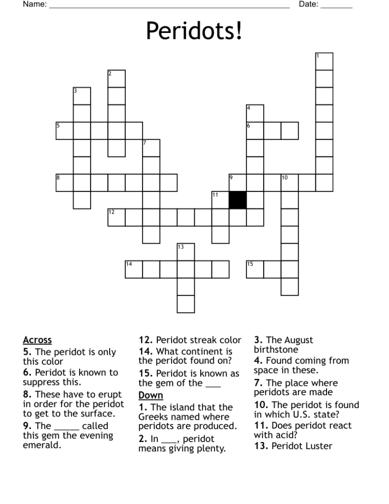 Peridots Crossword WordMint