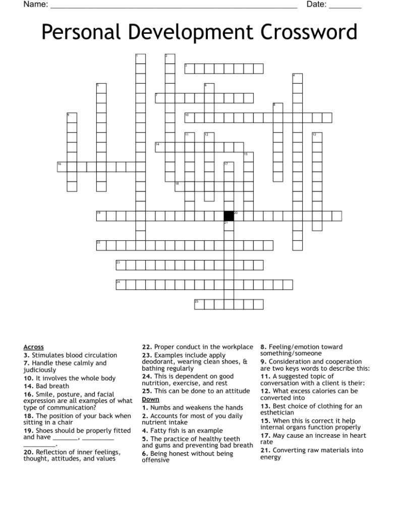 Personal Development Crossword WordMint