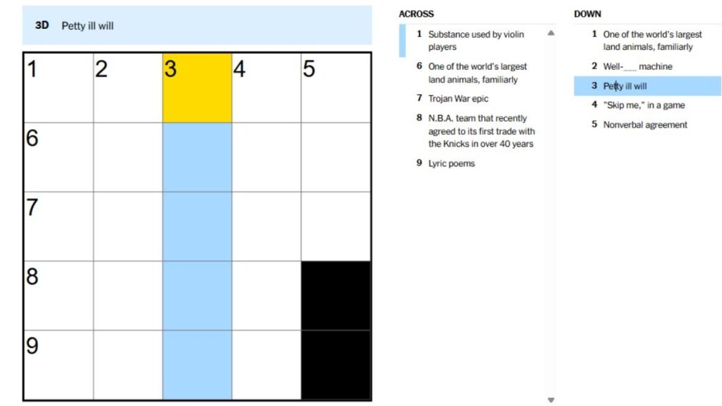 Petty Ill Will NYT Crossword Clue Hints And Answers