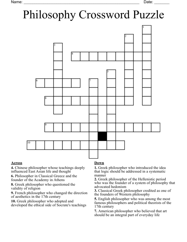 Philosophy Crossword Puzzle WordMint