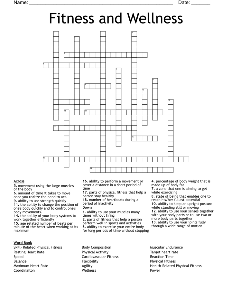 Physical Education Crossword Puzzle