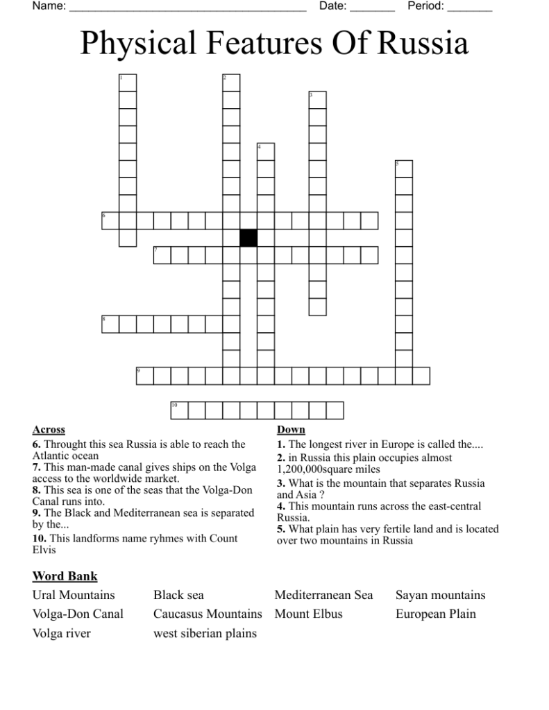 Physical Features Of Russia Crossword WordMint