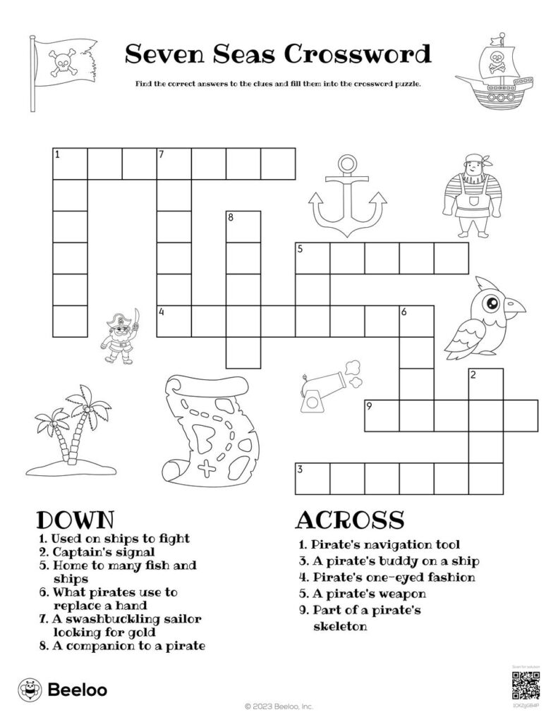 Pirate themed Crossword Puzzles Beeloo Printable Crafts And 