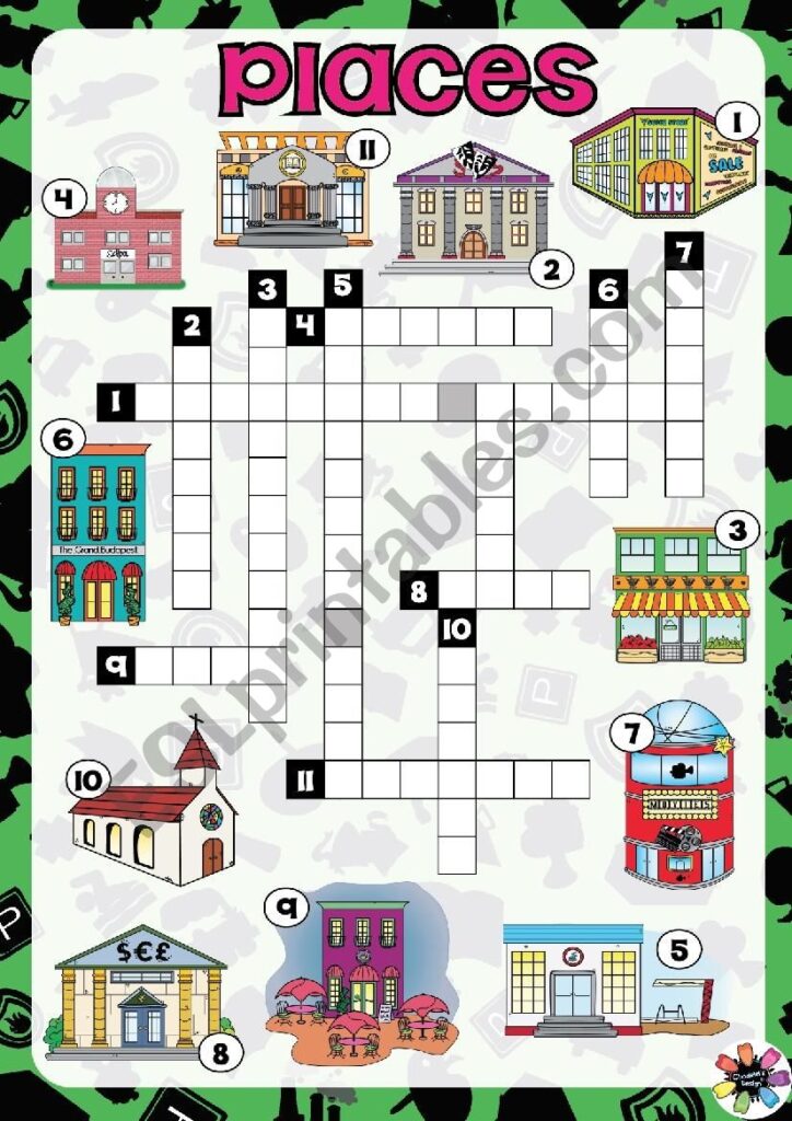 PLACES In Town CROSSWORDS ESL Worksheet By Chadelel