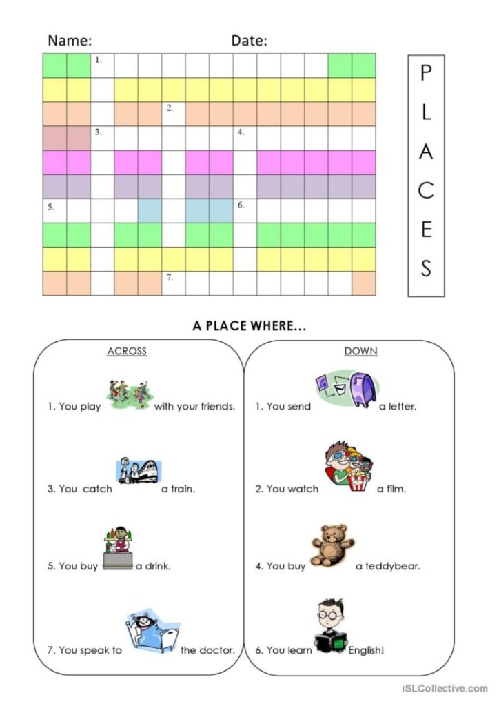 Places In Town Worksheet Crossword Fran ais FLE Fiches Pedagogiques 