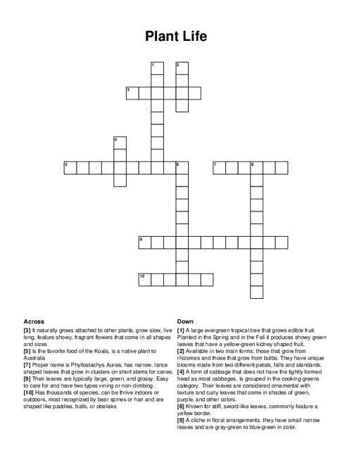 Plant Life Crossword Puzzle