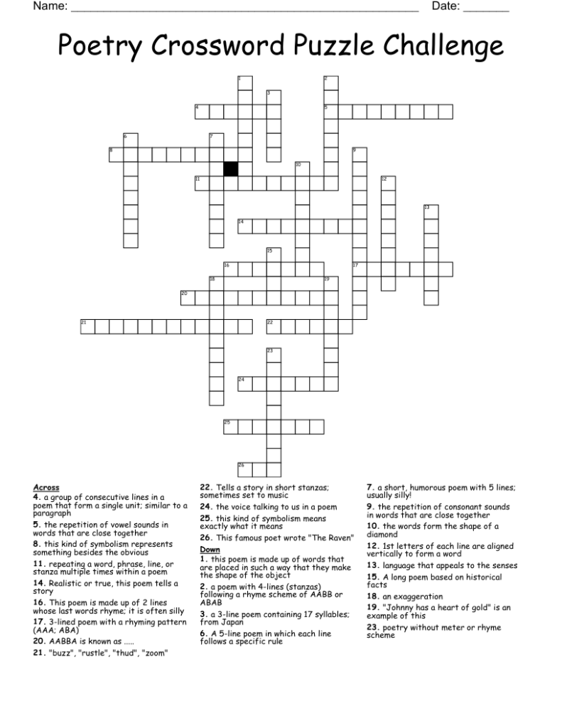 Poetry Crossword Puzzle Challenge WordMint