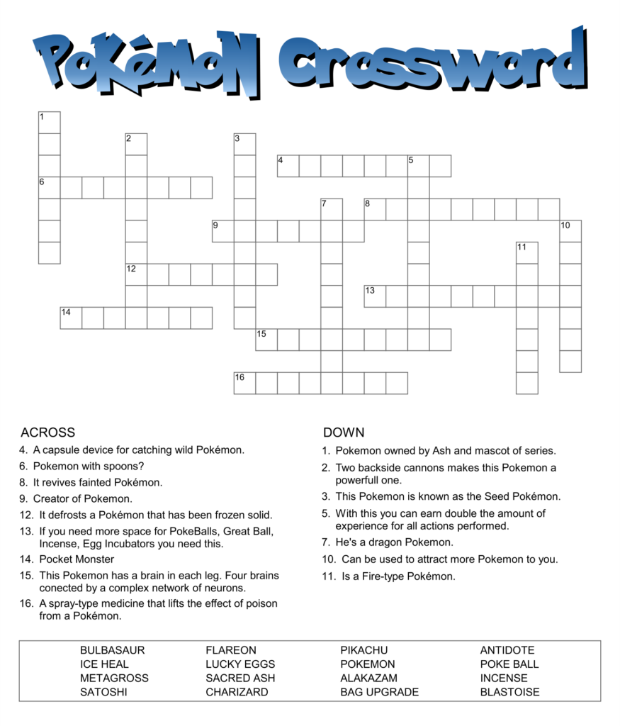 Pokemon Crossword Puzzle