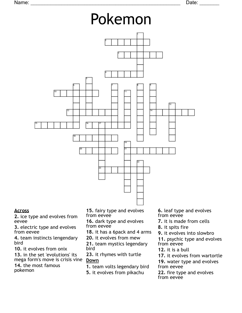 Pokemon Crossword WordMint