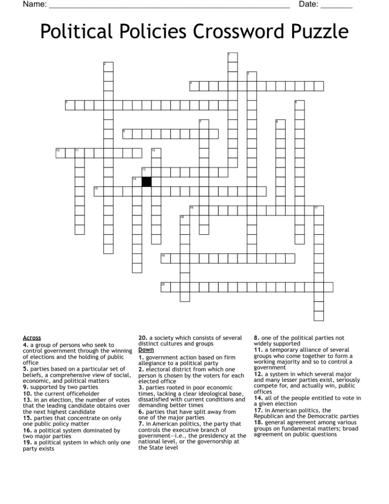 POLITICAL PARTIES Crossword WordMint