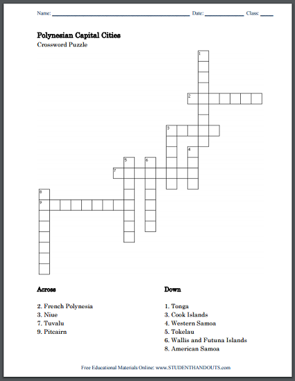 Polynesian Capital Cities Crossword Puzzle Student Handouts