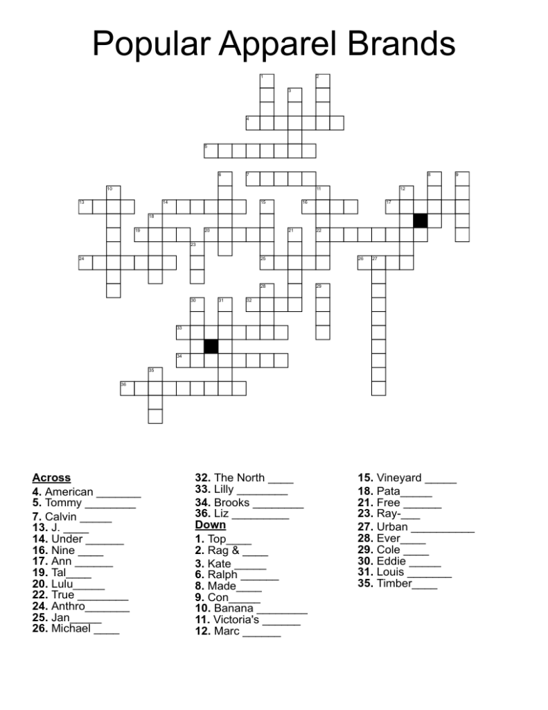 Popular Apparel Brands Crossword WordMint