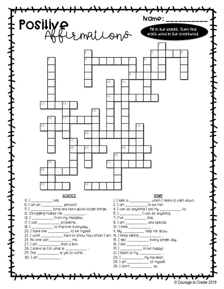 Positive Affirmations Crossword Puzzle And Word Search Crossword 