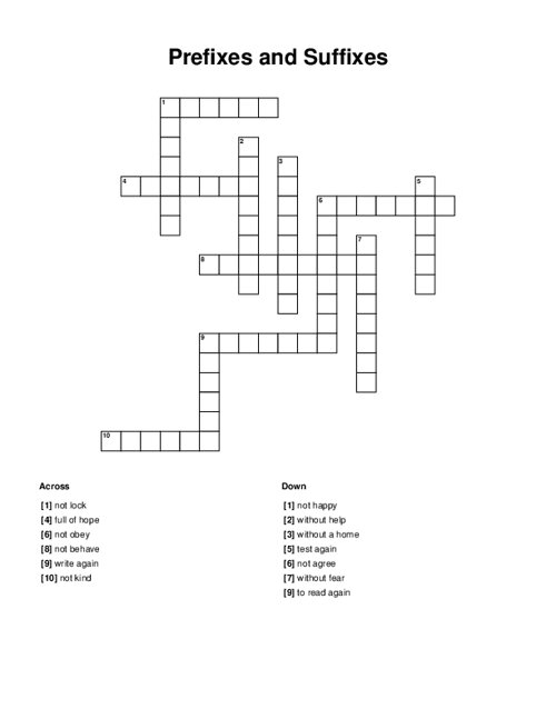 Prefixes And Suffixes Crossword Puzzle