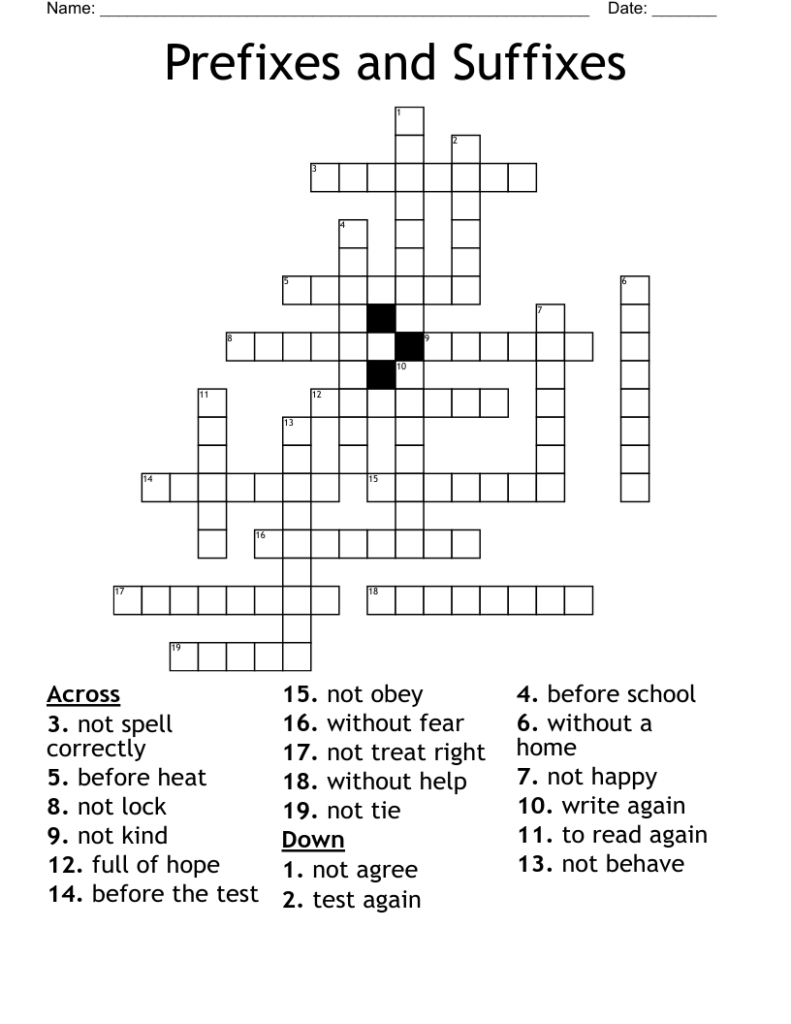 Prefixes And Suffixes Crossword WordMint