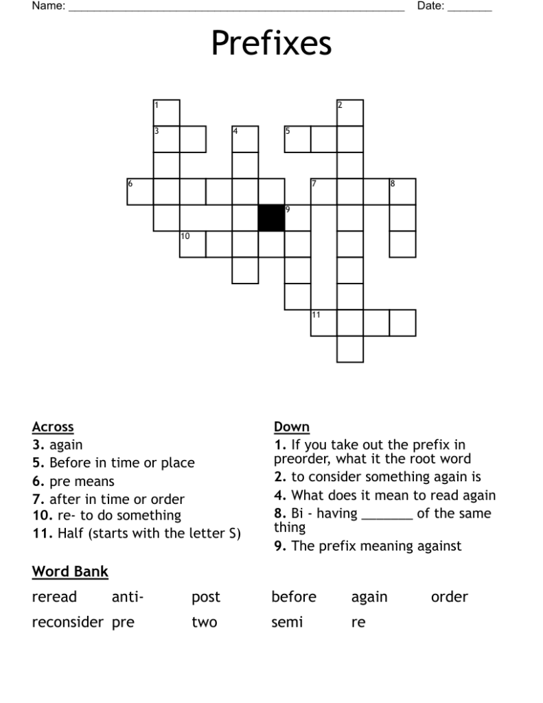 Prefixes Crossword WordMint