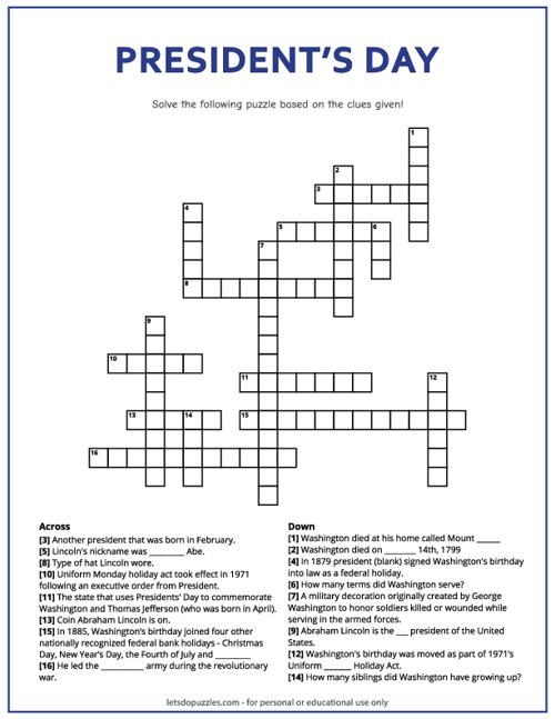 President s Day Crossword