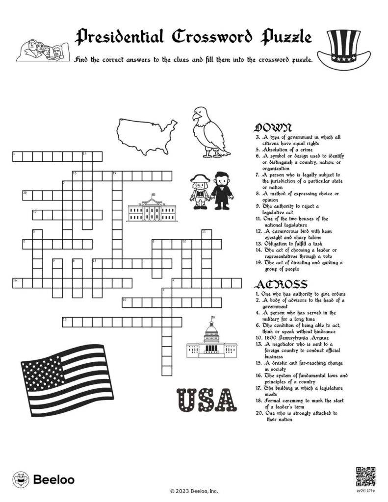 Presidents Day themed Crossword Puzzles Beeloo Printable Crafts And 