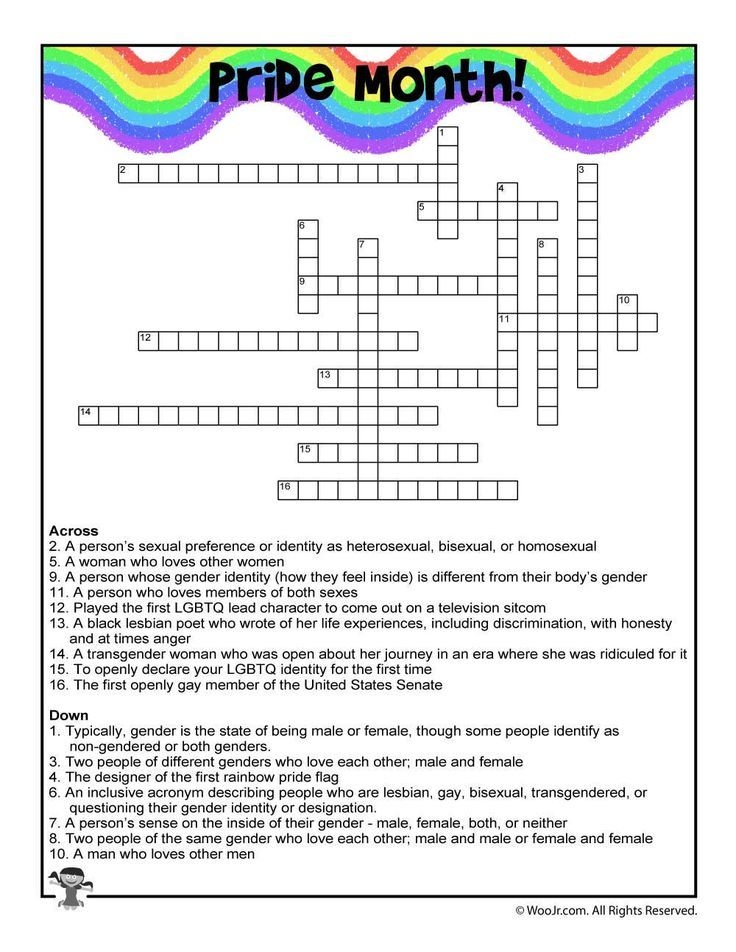 Pride Month Crossword Puzzle Woo Jr Kids Activities Children s 